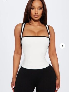 Fashion Nova White Square Neck Cami with Black Trim
